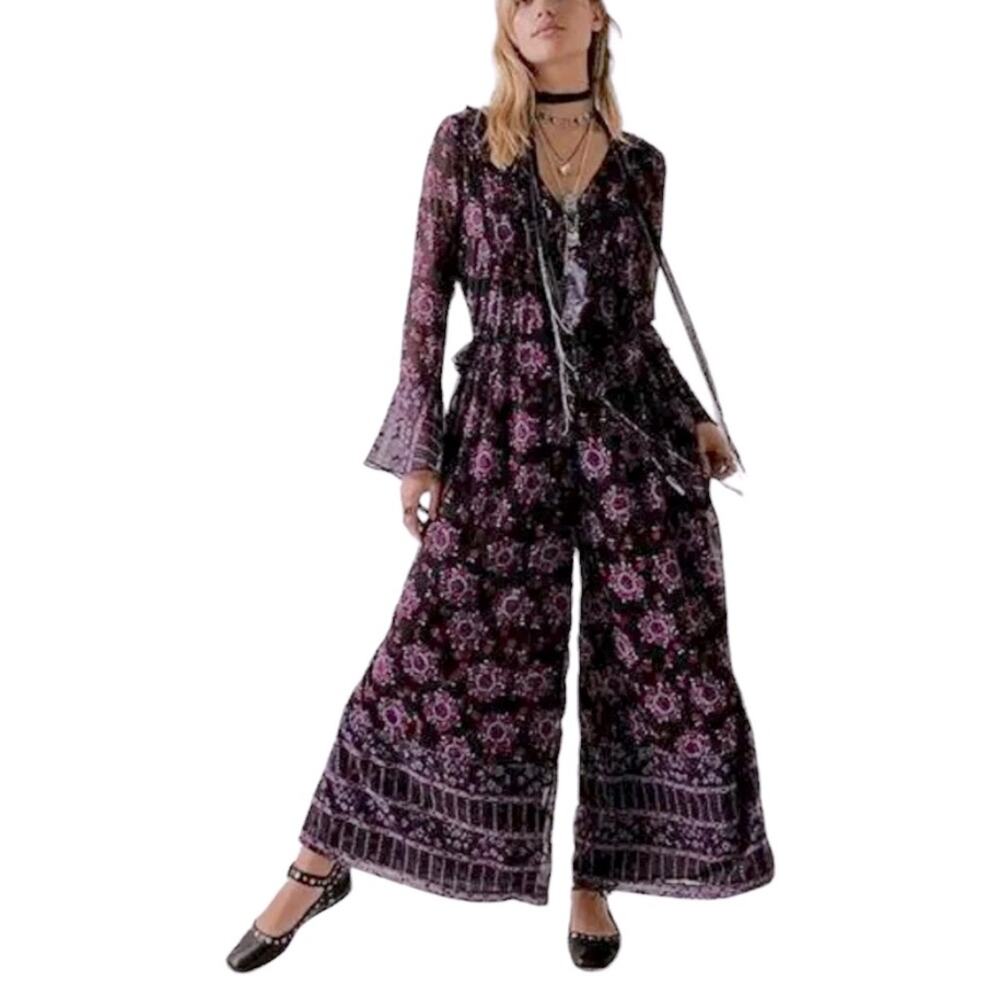 FREE PEOPLE x ANNA SUI Cassiel Floral Printed Ruffle Wide Leg Jumpsuit Women’s